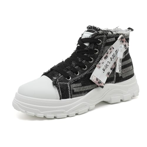 Lanverth Damen High Top Canvas Sneakers mit Reißverschluss Bequeme Platform Schuhe für Casual Campus Walking21 Schwarz Größe 39 von Lanverth