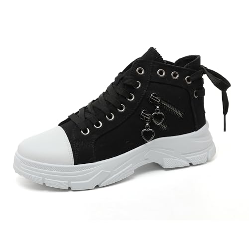 Lanverth Damen High Top Canvas Sneakers mit Reißverschluss Bequeme Platform Schuhe für Casual Campus Walking60 Schwarz Größe 39 Lanverth Damen High Top Canvas Sneakers mit Reißverschluss Bequeme Platform Schuhe für Casual Campus Walking60 Schwarz Größe 39 von Lanverth