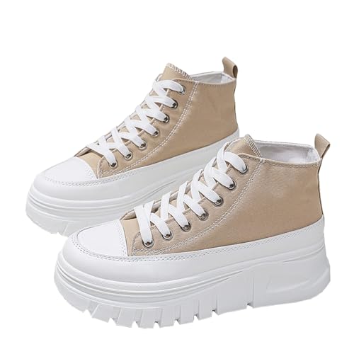 Lanverth Damen High Top Platform Sneakers Chunky Eva Sohle Canvas Schuhe für Casual, Campus & Walking 06 Khaki Größe 36 von Lanverth