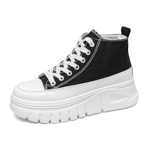 Lanverth Damen High Top Platform Sneakers Chunky Eva Sohle Canvas Schuhe für Casual, Campus & Walking 06 Schwarz Größe 39 von Lanverth
