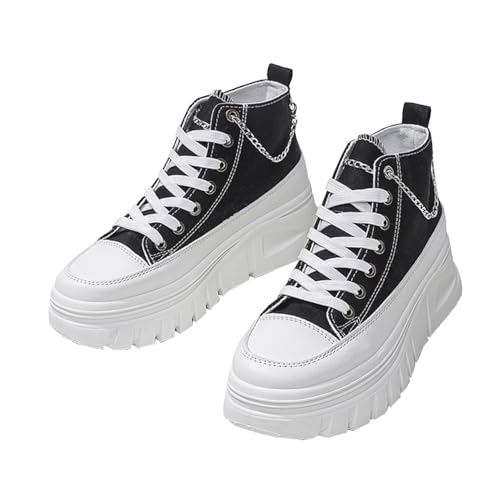 Lanverth Damen High Top Platform Sneakers Chunky Eva Sohle Canvas Schuhe für Casual, Campus & Walking 07 Schwarz Größe 40 von Lanverth