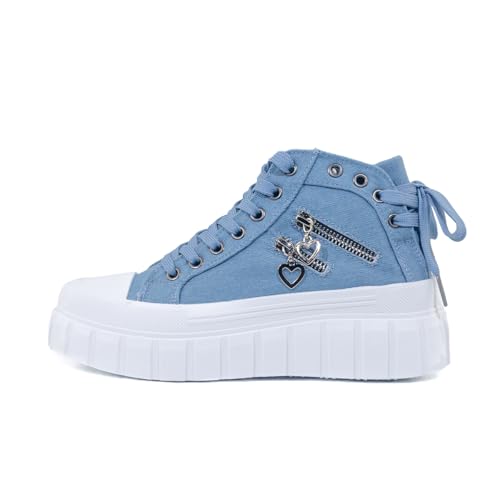 Lanverth Damen Plateausneaker High Top Canvas Turnschuhe Atmungsaktiv Y2K Campus Casual Bequemschuhe​07 Blau Größe 39 von Lanverth