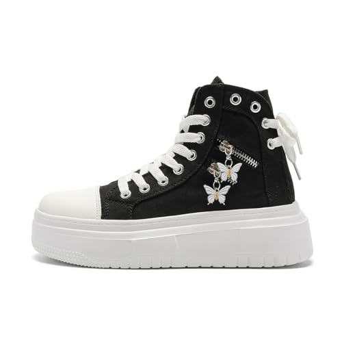 Lanverth Damen Plateausneaker High Top Canvas Turnschuhe Atmungsaktiv Y2K Campus Casual Bequemschuhe​81 Schwarz Größe 37 von Lanverth