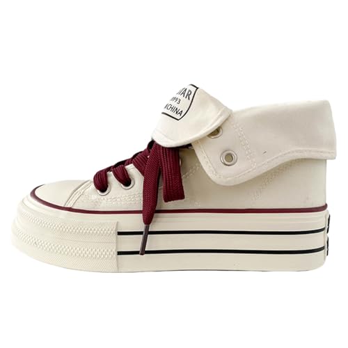 Lanverth Damensneaker High Top Chunky Plateau - Atmungsaktive Canvas Schuhe für Campus Style & Casual 21 Beige Größe 37 von Lanverth