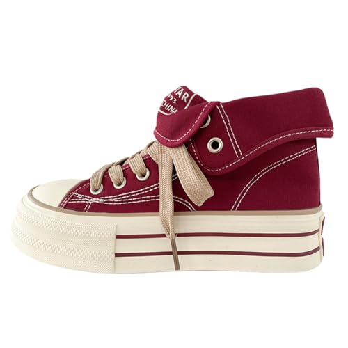 Lanverth Damensneaker High Top Chunky Plateau - Atmungsaktive Canvas Schuhe für Campus Style & Casual 21 Rot Größe 37 von Lanverth