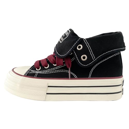 Lanverth Damensneaker High Top Chunky Plateau - Atmungsaktive Canvas Schuhe für Campus Style & Casual 21 Schwarz Rot Größe 39 von Lanverth