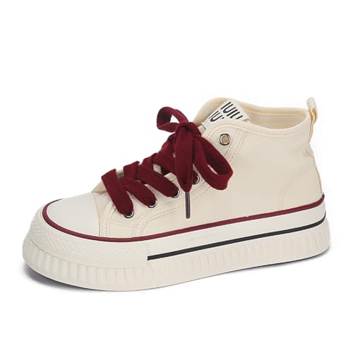 Lanverth Damensneaker High Top Chunky Plateau - Atmungsaktive Canvas Schuhe für Campus Style & Casual 79 Beige Größe 40 von Lanverth