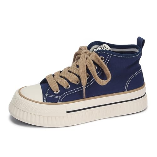 Lanverth Damensneaker High Top Chunky Plateau - Atmungsaktive Canvas Schuhe für Campus Style & Casual 79 Blau Größe 35 von Lanverth