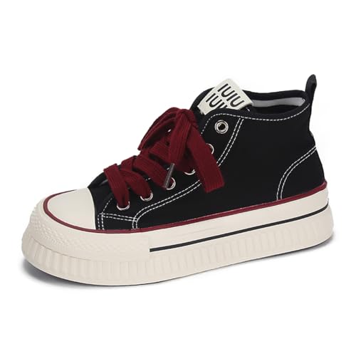 Lanverth Damensneaker High Top Chunky Plateau - Atmungsaktive Canvas Schuhe für Campus Style & Casual 79 Schwarz Größe 35 von Lanverth
