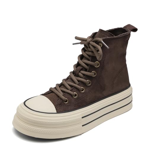 Lanverth Damensneaker High Top mit Umschlagkragen - Bequeme Canvas Walking Schuhe für Campus & Alltag Braun Größe 40 von Lanverth