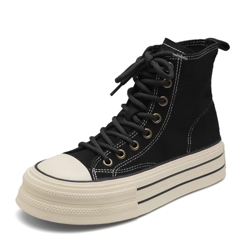 Lanverth Damensneaker High Top mit Umschlagkragen - Bequeme Canvas Walking Schuhe für Campus & Alltag Schwarz Größe 40 von Lanverth