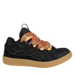 Lanvin Schwarze Leder- Und Wildleder Curb Sneakers Mit Mehrfarbigen Schnürsenkeln von Lanvin