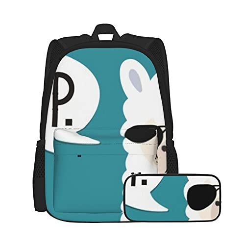 Lustiges Lama-Rucksack und Federmäppchen-Set, multifunktionaler Rucksack, Kombination, zweiteiliges Set, lässige Schul-Büchertasche mit Federmäppchen, für Jungen und Mädchen von Lanyanlei