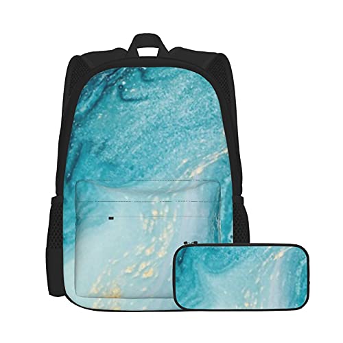 Ocean Art Unisex Rucksack und Federmäppchen-Set, multifunktionaler Rucksack, Kombination, zweiteiliges Set, lässige Schul-Büchertasche mit Federmäppchen, für Jungen und Mädchen von Lanyanlei