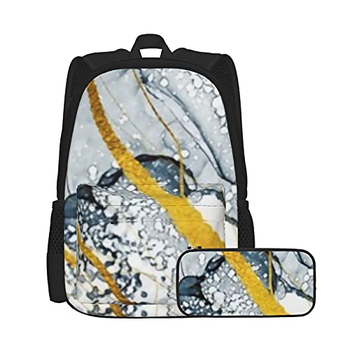 Ocean Art Unisex Rucksack und Federmäppchen-Set, multifunktionaler Rucksack, Kombination, zweiteiliges Set, lässige Schul-Büchertasche mit Federmäppchen, für Jungen und Mädchen von Lanyanlei