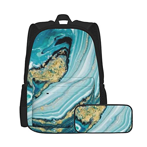 Ocean Art Unisex Rucksack und Federmäppchen-Set, multifunktionaler Rucksack, Kombination, zweiteiliges Set, lässige Schul-Büchertasche mit Federmäppchen, für Jungen und Mädchen von Lanyanlei