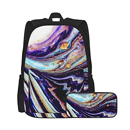 Ocean Art Unisex Rucksack und Federmäppchen-Set, multifunktionaler Rucksack, Kombination, zweiteiliges Set, lässige Schul-Büchertasche mit Federmäppchen, für Jungen und Mädchen von Lanyanlei