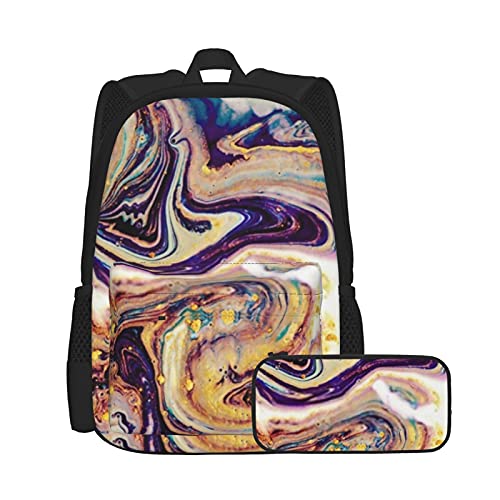 Ocean Art Unisex Rucksack und Federmäppchen-Set, multifunktionaler Rucksack, Kombination, zweiteiliges Set, lässige Schul-Büchertasche mit Federmäppchen, für Jungen und Mädchen von Lanyanlei