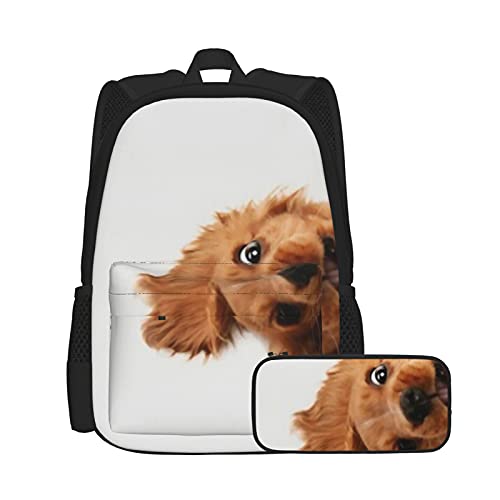 Rucksack und Federmäppchen-Set, Motiv: Englischer Cocker Spaniel, Welpe, Unisex, multifunktionaler Rucksack, Kombination, zweiteiliges Set, lässige Schul-Büchertasche mit Federmäppchen für Jungen und von Lanyanlei