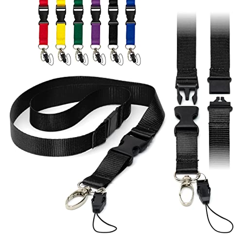 LanyardsTomorrow Schwarz Schlüsselband Abnehmbar 2 cm Flach mit Schnalle Ausweiskartenhalter Schlüsselband Umhängeband Sicherheitsverschluss metall-klipp und Schlaufe 10 Stück von Lanyards Tomorrow.co.uk