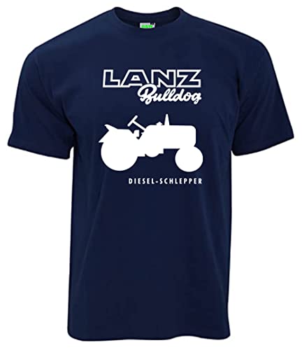 Lanz Bulldog T-Shirt Diesel-Schlepper Trecker Traktor Oldtimer Herrenshirt Kurzarm Rundkragen | Navyblau | Größe XXL von Lanz Bulldog
