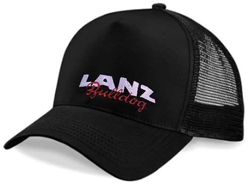 Lanz Bulldog Trucker-Cap (Kappe mit Netzteil) Oldtimer Mütze Gesticktes Logo Herren Einheitsgröße Plastik-Klipp-Verschluss | Größe: Einheitsgröße | Farbe: Schwarz von Lanz Bulldog