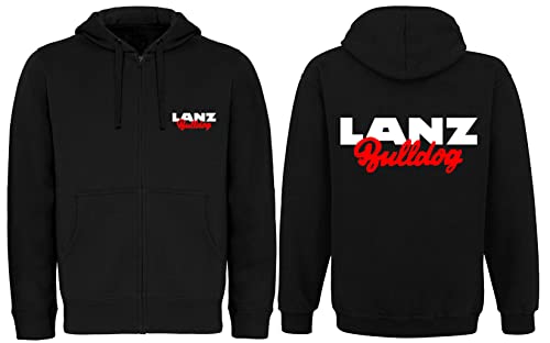 Lanz Bulldog Zip-Jacke Kapuzenpullover mit Reißverschluss Herren Hoodie Brust- und Rückendruck Langarm | Schwarz | Größe M von Lanz Bulldog