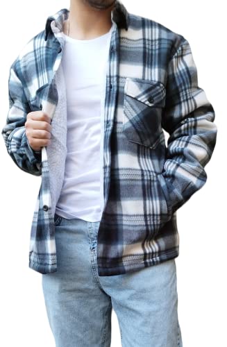 Lanzans Herren Holzfäller Thermohemd Hemd Kariert Thermo Gefüttert WINTER Jacke Sherpa Fleece Bau M-3XL (XXL, Schwarz Grau), Lanzers001 von Lanzans