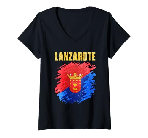 Damen Lanzarote-Flaggen-Emblem T-Shirt mit V-Ausschnitt Damen Lanzarote-Flaggen-Emblem T-Shirt mit V-Ausschnitt von Lanzarote Design