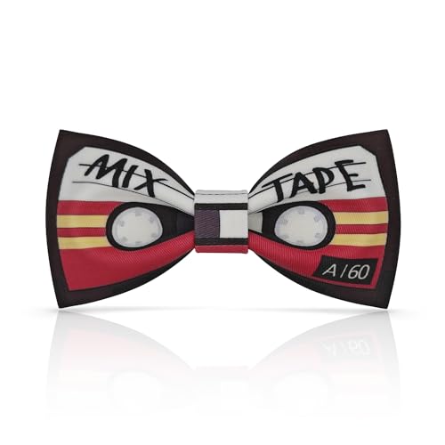 Lanzonia Fliege Herren Lustig Musik Muster Bunte Fliegen für Männer Besonders Lustige Musiker Kassetten Band Gemustert Speziell Designfliege für Urlaub Karneval Party Geburtstag von Lanzonia