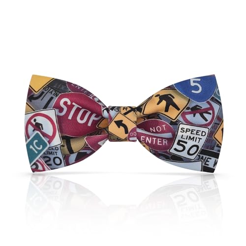 Lanzonia Fliege Herren Lustig Warnzeichen Muster Fliegen für Männer Besonders Lustige Warnung Gemustert Speziell Designfliege für Urlaub Karneval Party Geburtstag von Lanzonia