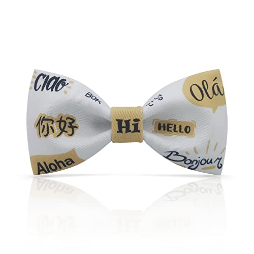 Lanzonia Fliege Herren Lustig Hi Muster Fliegen für Männer Besonders Lustige Hallo Gemustert Speziell Designfliege für Urlaub Karneval Party Geburtstag von Lanzonia