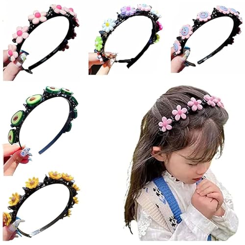 1/5Pcs Mädchen süße Prinzessin Frisur Haarnadel, Sommer kleines Mädchen geflochtene Haare Haarnadel Kopfschmuck, Double Layer Cartoon Stirnbänder mit Clips Twist Zopf Haar Werkzeuge(5PCS) von LaoSShu