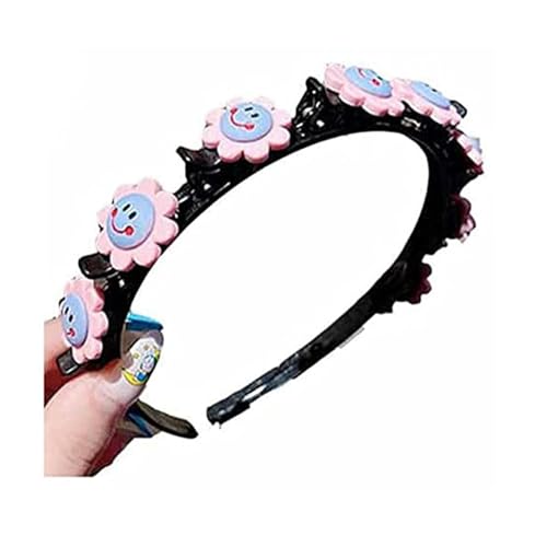 1/5Pcs Mädchen süße Prinzessin Frisur Haarnadel, Sommer kleines Mädchen geflochtene Haare Haarnadel Kopfschmuck, Double Layer Cartoon Stirnbänder mit Clips Twist Zopf Haar Werkzeuge(Pink Sunflower) von LaoSShu