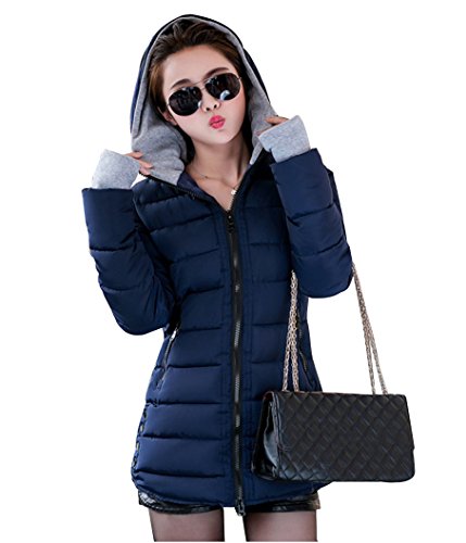 Damen Elegante Übergangsparka Wintermantel Winterparka Kapuzenjacke Steppmantel Warm Parka L Dunkelblau von LaoZan