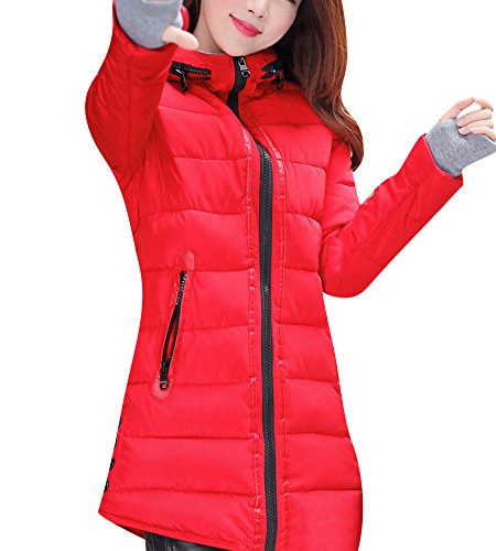 Damen Elegante Übergangsparka Wintermantel Winterparka Kapuzenjacke Steppmantel Warm Parka L Rot von LaoZan