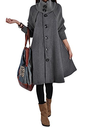 Damen Eleganter Langmantel Wasserfall Faux Wollmantel A Linie Trenchcoat Parka Wintermantel Langarm Outwear L Grau von LaoZan