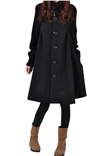 Damen Eleganter Langmantel Wasserfall Faux Wollmantel A Linie Trenchcoat Parka Wintermantel Langarm Outwear S Schwarz von LaoZan