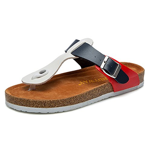 Damen Flache Sandalen mit Korkfußbett Comfort Strandschuhe Flip-Flops Sandalette Komfort Zehentrenner 40 Blau rote von LaoZan