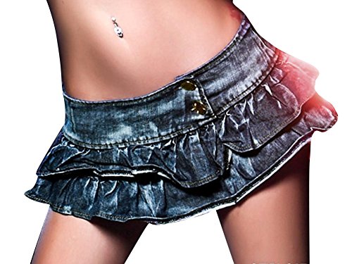Damen Jeans Minirock Denim Jeansrock Strandmode Damenrock Party Nacht Club Rock Dunkelblau S von LaoZan