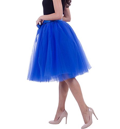 Damen Knielange Prinzessin Tüllrock Petticoat Unterkleid Ballet Tutu Rock A Line Kurze Röcke Elastic Bund Einheitsgröße Saphirblau von LaoZan