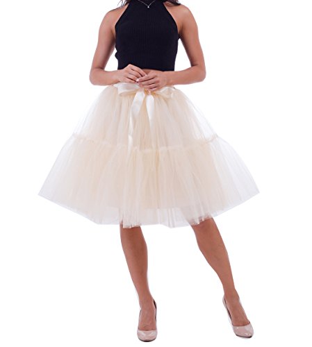 Damen Knielange Tüllrock Petticoat Unterrock Underskirt Ballettrock Midi-Rock XL Beige Damen Knielange Tüllrock Petticoat Unterrock Underskirt Ballettrock Midi-Rock XL Beige von LaoZan