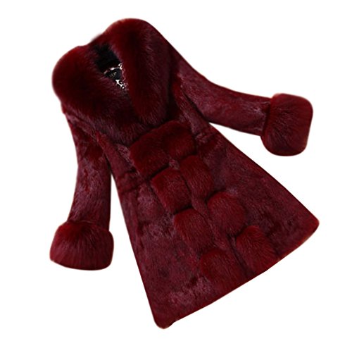 Damen Lang Pelz Mantel Kunstpelz luxuriösen Outwear Parka Faux Fur Jacke Wintermantel Winterparka M Weinrot von LaoZan