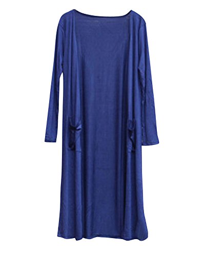 Damen Lange Ärmel Cardigan Lose Strickmantel Casual Lange Strickjacke Offene Oberteil Tops Marine Eine Größe von LaoZan