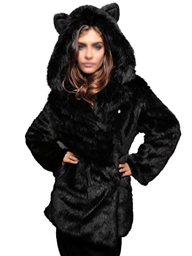 Damen Lange Kapuzenjacke Faux Fur Kunstfell Jacke Mantel Winterjacke Faux Fell Wintermantel Parka S Schwarz von LaoZan