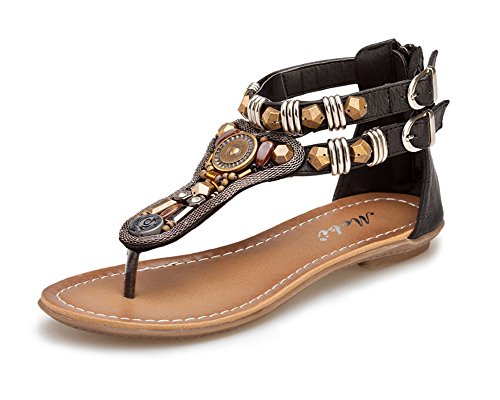 Damen Offene Sandalen Römische Wulstige Flach Sandalen Schnalle Strand Schuhe Zehentrenner Komfort Sandaletten Schwarz 40EU von LaoZan