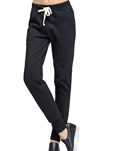 Damen Stretch Lässige Hosen Jersey-Hose Im Sport-Stil Lang Gym Hose Sporthosen Schwarz XL von LaoZan