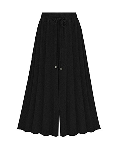 Damen Übergröße Breites Bein Hose Sommerhose Hohe Taille Kordelzug Bequeme Freizeithosen Mit Elastikband Schwarz (Knöchel Länge) 6XL von LaoZan