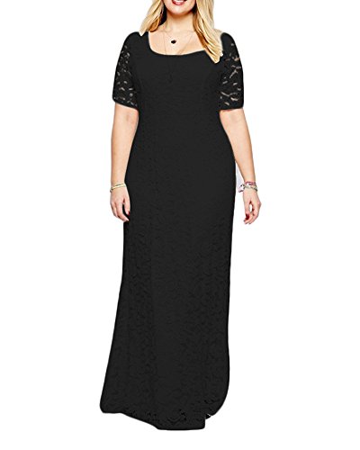 Damen Übergröße Langes Spitzenkleid Kleid Festlich Kleider Elegant Cocktailparty Ballkleid Brautkleider Schwarz 8XL von LaoZan