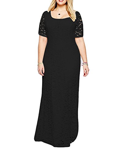 Damen Übergröße Langes Spitzenkleid Kleid Festlich Kleider Elegant Cocktailparty Ballkleid Brautkleider Schwarz 9XL von LaoZan